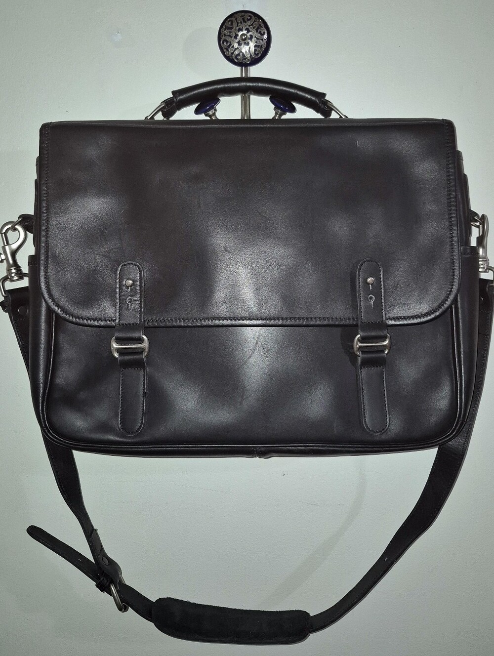 🔥Franklin Covey Black Premium Full-Grain Leather Laptop Briefcase Messenger Bag